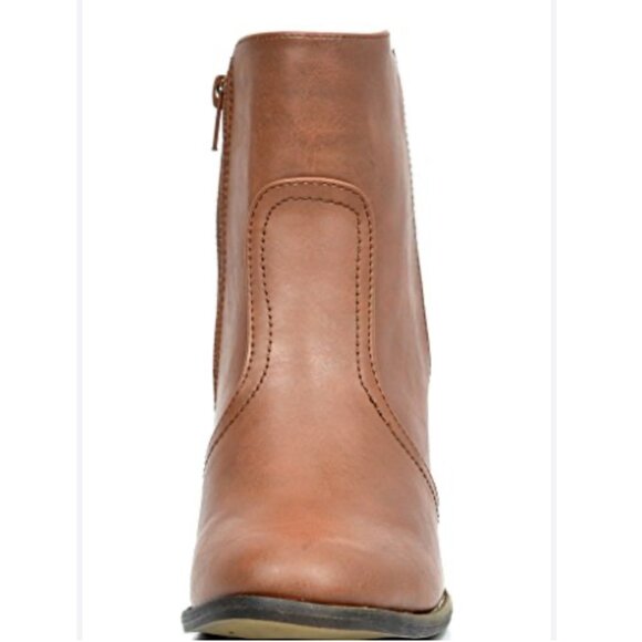 Dream Pairs Western Block Heel Zipper Closure Ankle Bootie, Sz 9, Brown - Picture 3 of 12